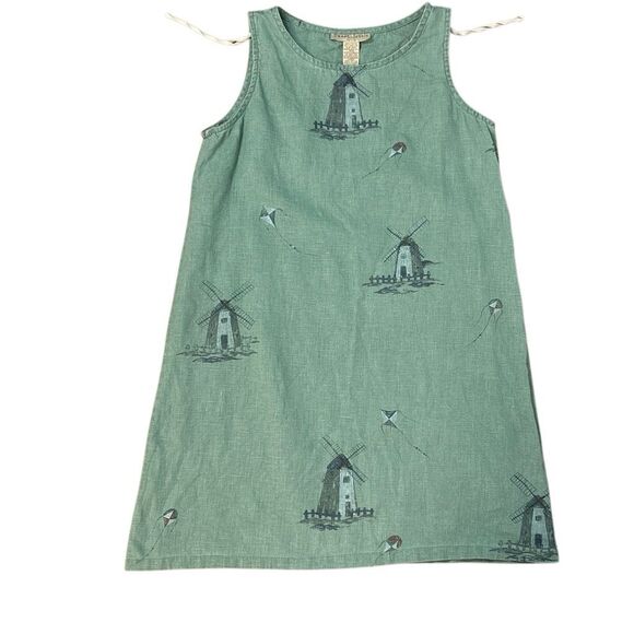 Sweet Jessie 100% Linen Sleeveless Windmill and Kite Green Dress Size Medium Pet - Picture 8 of 8